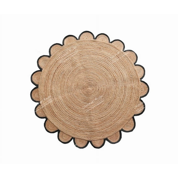 4x4, 5x5, 6x6,feet Natural Jute Scallop Round Rug, Floor Scalloped Edge Rug Braided Boho Eco Large Circular Handmade Area Rugs