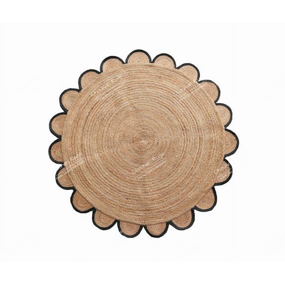 4x4, 5x5, 6x6,feet Natural Jute Scallop Round Rug, Floor Scalloped Edge Rug Braided Boho Eco Large Circular Handmade Area Rugs