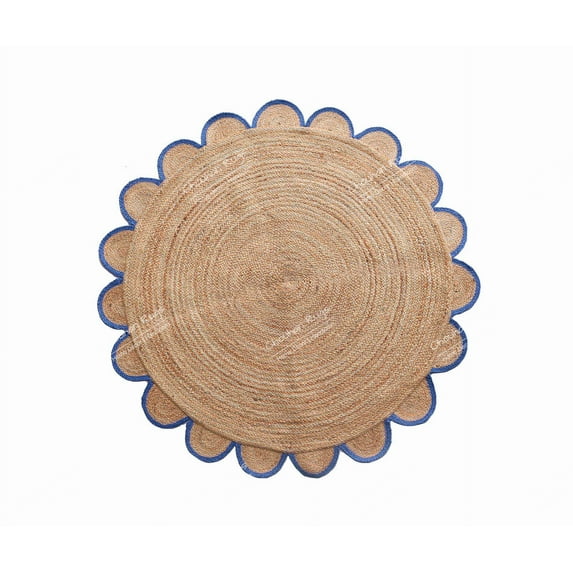 4x4, 5x5, 6x6,feet Natural Jute Scallop Round Rug, Floor Scalloped Edge Rug Braided Boho Eco Large Circular Handmade Area Rugs
