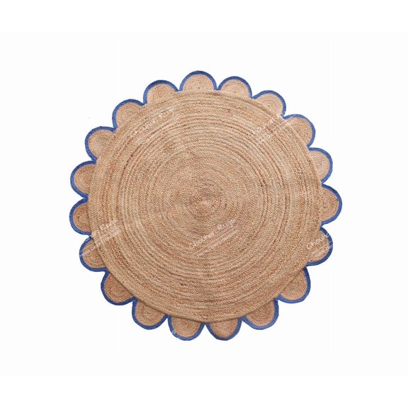 4x4, 5x5, 6x6,feet Natural Jute Scallop Round Rug, Floor Scalloped Edge Rug Braided Boho Eco Large Circular Handmade Area Rugs
