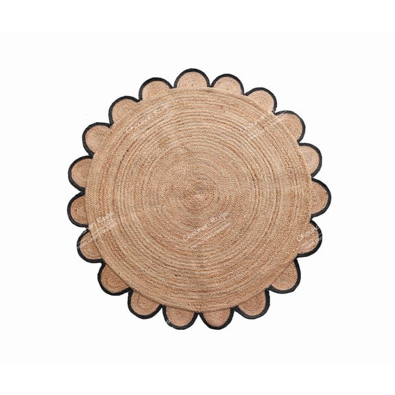 4x4, 5x5, 6x6,feet Natural Jute Scallop Round Rug, Floor Scalloped Edge Rug Braided Boho Eco Large Circular Handmade Area Rugs