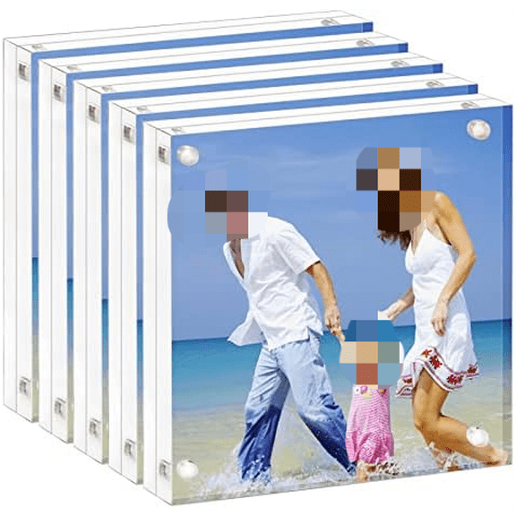 4x4 Acrylic Picture Frame, Clear Double Sided Block Acrylic Photo Frames, Desktop Frameless Magnetic Photo Frames - 5 Pack$$Home Decor, Kitchen, & Other
