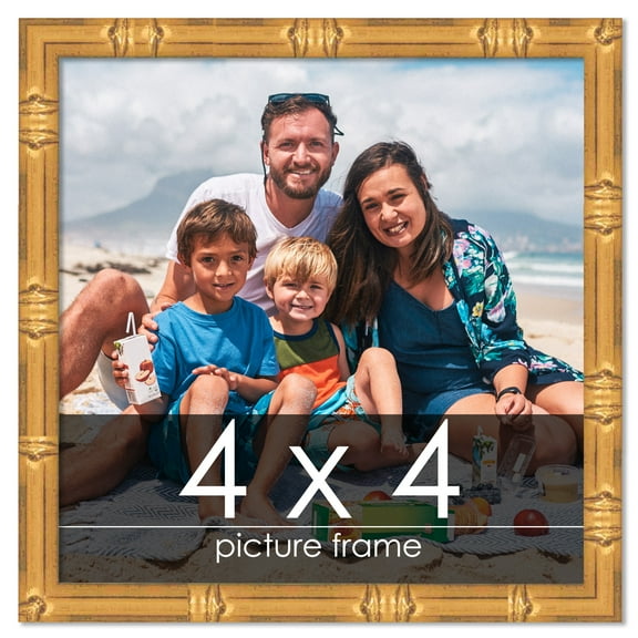 4x4 Gold Bamboo Picture Frame - UV Acrylic, Foam Board Backing, Hanging Hardware