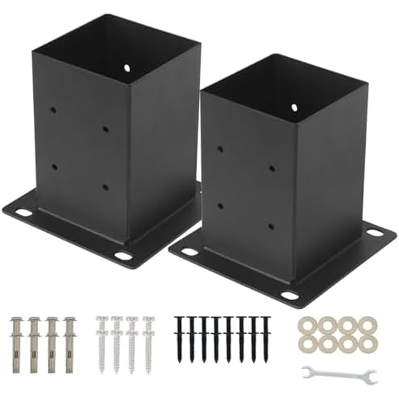 4x4 Base 2 count(Inner Size 3.55"x 3.55")Concrete Brackets Anchors 13 Gauge Thick Solid Stainless Screws Black Coated for Pergola,Decking,Railing,Mailbox