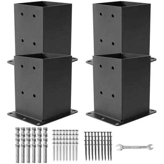 4x4 Base 4 count,Deck Brackets,Inner Size (3.6" x3.6" -Coated Bracket Fit for Outdoor Pavilion, Deck Railing ,Support Deck Base Plate,Pergola