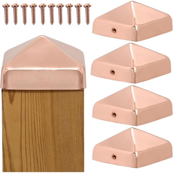 4x4 Copper Pyramid Post Caps (5-Pack) - Extended Lip - Solid Copper - Will Patina Naturally (3-1/2" x 3-1/2") (5, 4x4)