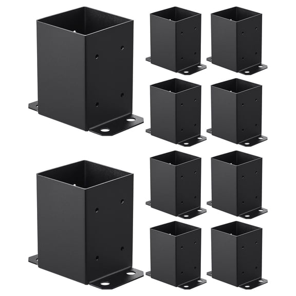4x4 Deck Post Base 10-Piece Set Heavy Duty Carbon Steel 3.6x3.6 Inch 91.44x91.44 mm Internal Dimensions for Wooden Post Deck Railing Support Black