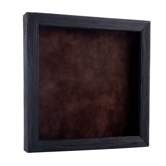 4x4 Distressed Black Shadowbox Frame - Interior Size 4x4 with 1" Usable Depth - Brown Acid-Free Suede Backing