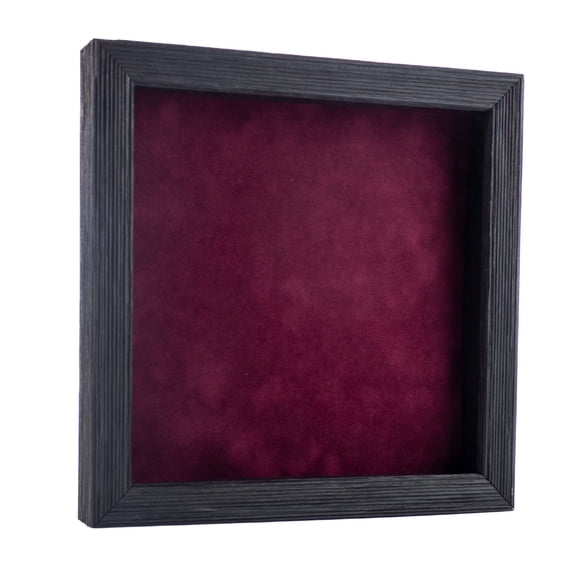 4x4 Distressed Black Shadowbox Frame - Interior Size 4x4 with 1" Usable Depth - Dark Berry Acid-Free Suede Backing