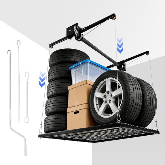 4x4 FT Overhead Garage Storage Rack, 325 lbs Capacity Adjustable Drop ...