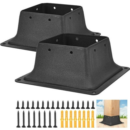 4x4 Fence Post Base Square Bracket,2PCS Internal Size 3.5x3.5 Inch Heavy Duty Steel Deck Post Base Cover Fit 4"x4"Standard Wood Post Anchor,Decking Post Base for Deck Porch Handrail Railing Support