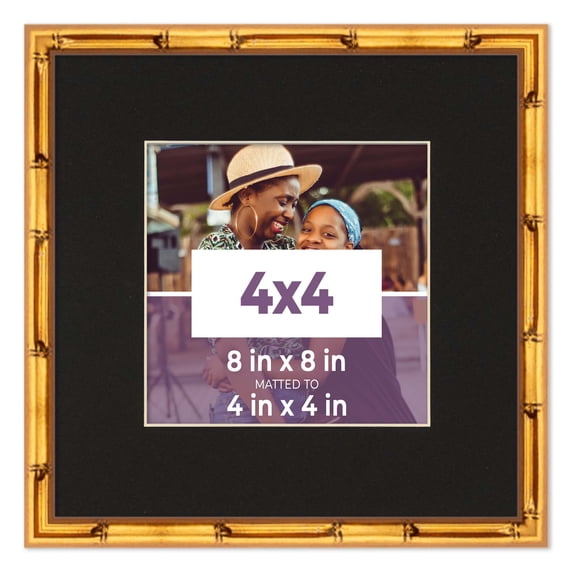 4x4 Frame Gold Bamboo With Black Picture Mat For 4x4 Photo - Gold ...