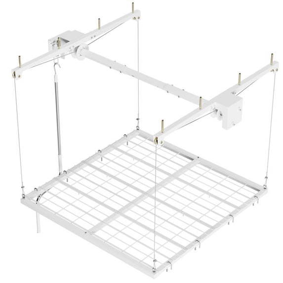 4x4 Ft Overhead Garage Ceiling Lifting Storage Rack, Heavy-Duty Adjustable Crank System with 350 LBS Load Capacity, Space-Saving Ceiling Storage Rack for Garage Organization