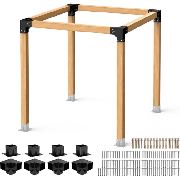 4x4 Ft Pergola Bracket Kit with 4 Corner Brackets and 4 Post Bases Powder-Coated Steel Hardware for DIY Wood Pergolas Gazebos and Patios