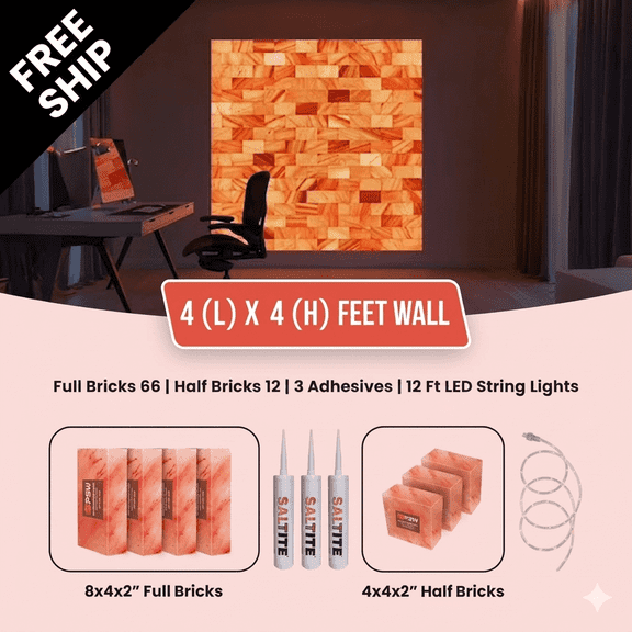 4x4 feet Pink Salt Wall panel Kit Including Bricks, Glue, Placement Map & Manual in a Single Pack