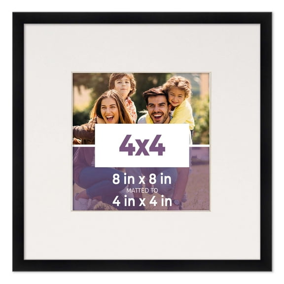4x4 In Frame Black With White Picture Mat For 4x4 In Photo - Black 8x8 Frame To Display Print or