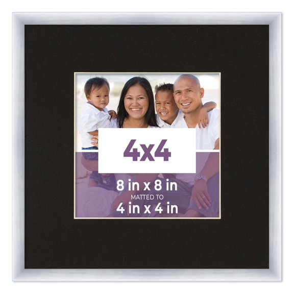4x4 In Frame Silver With Black Picture Mat For 4x4 In Photo - Silver 8x8 Frame To Display Print or