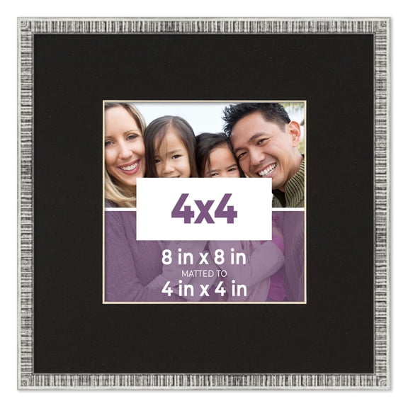 4x4 In Frame Silver With Black Picture Mat For 4x4 In Photo - Silver 8x8 Frame To Display Print or