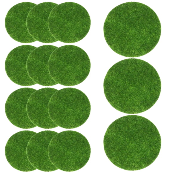 4x4 Inch Artificial Moss Circles, Scheam 15 Pcs Round Fake Grass Mats, Green Grass Pads, Miniature Landscape Decor for Garden, DIY Crafts, Indoor Outdoor, Home