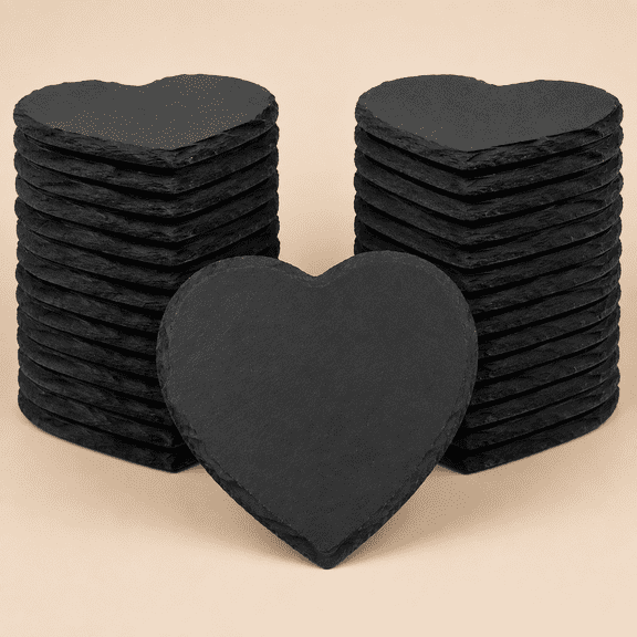 4x4 Inch Heart Shaped Black Slate Stone Plates, Natural Edge Cheese Board for Charcuterie, Sushi, Appetizers, Laser Engraving Blanks