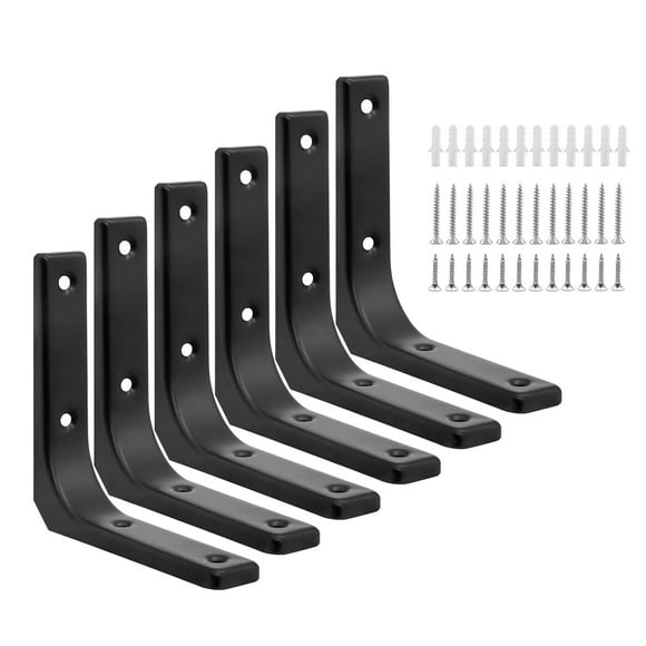 4x4 Inch Heavy Duty Shelf Support Bracket, Steel Decorative Joint Angle Bracket Floating Shelf Bracket Corner Brace Shelf Support for Wall Wood Shelves, Matte Black, 6Pcs