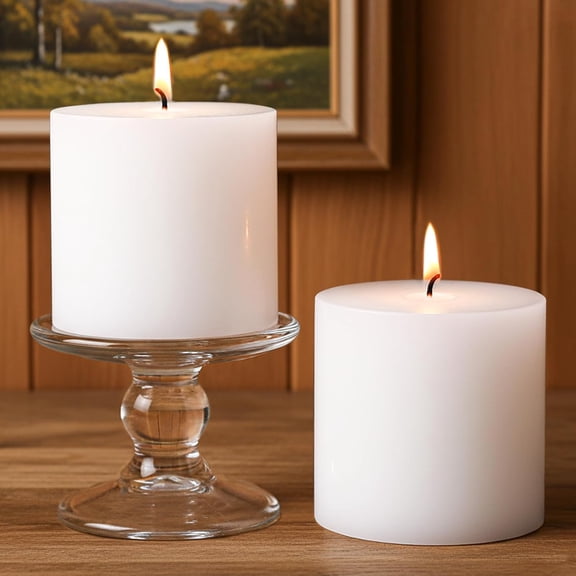 4x4 Inch White Pillar Candles, 2 Packs, 200-Hours Long Burning Time Totally, Unscented Large White Candles for Mantel Decor, Home Holiday Table Decor, Smokeless & Dripless
