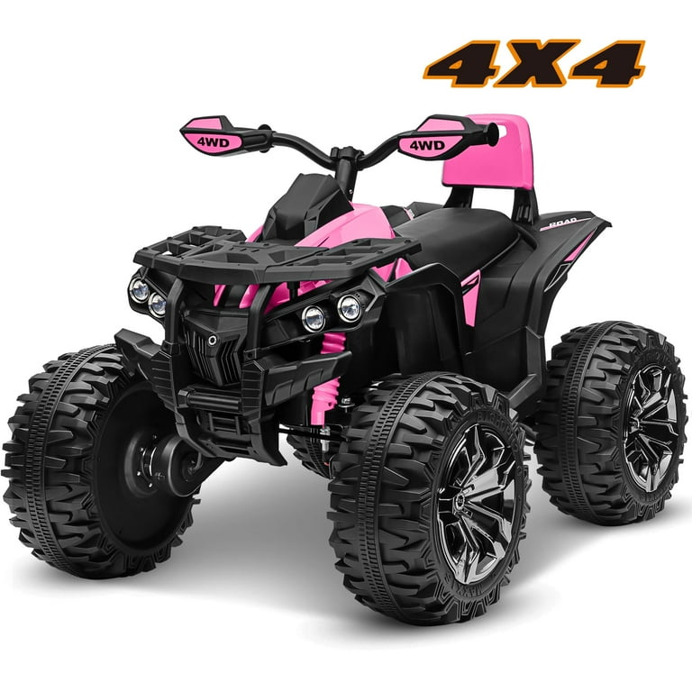 4x4 Kids Ride on ATV 2 Seater 24 Volt Ride on Toys 4x200W Four Wheeler Quad Car for Big Kids Pink