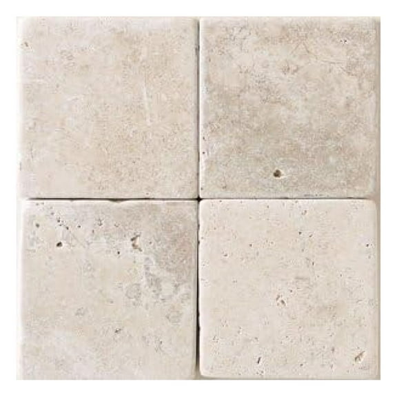 4x4 Marble Tile, Tumbled Honed Natural Stone, Square Mosaic Tile for Bathroom, Kitchen Backsplash, Floor - Ivory White