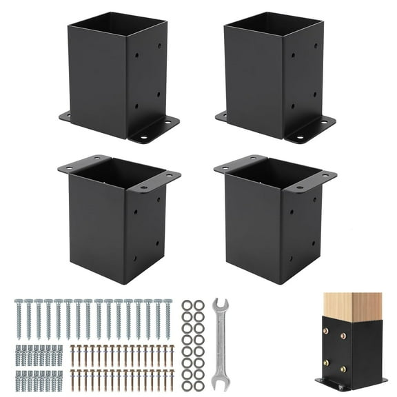 4x4 Metal Post Base,4 Pack Heavy Duty Deck Post Brackets, Steel Post Anchors 4x4，Rust-Proof Metal Brackets, Powder-Coated Ground Spike