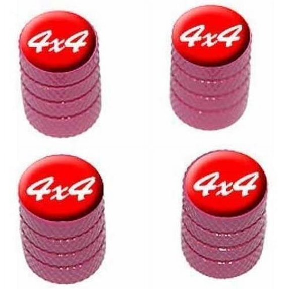 4x4 Off Road White on Red Tire Rim Wheel Aluminum Valve Stem Caps, Multiple Colors