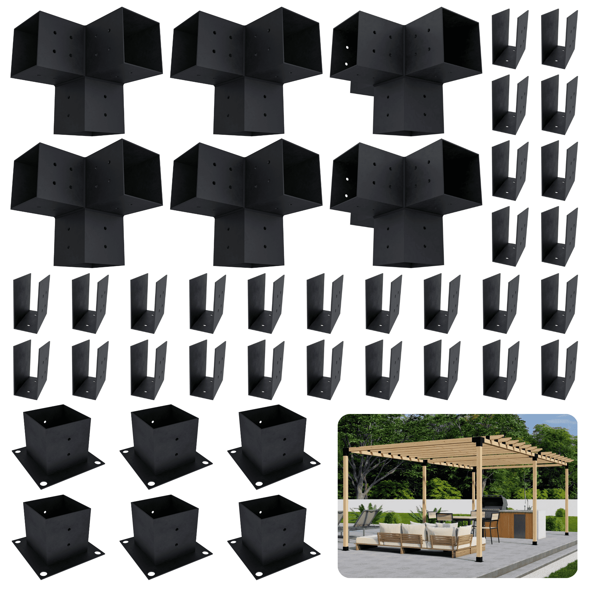 4x4 Pergola Bracket Kit for Roofed Pergola 12x24 - DIY Outdoor Pergola ...