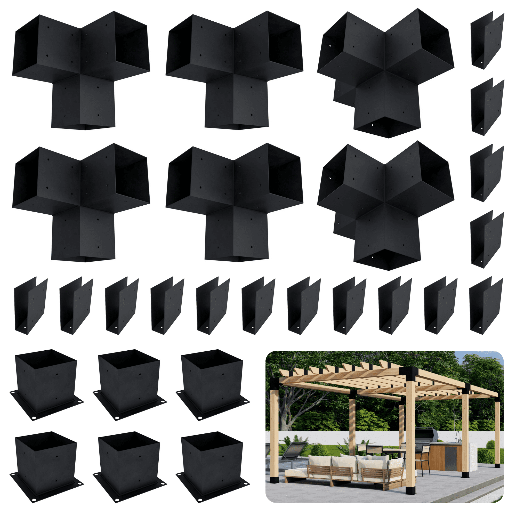 4x4 Pergola Bracket Kit for Roofed Pergola 24x8 - DIY Outdoor Pergola ...
