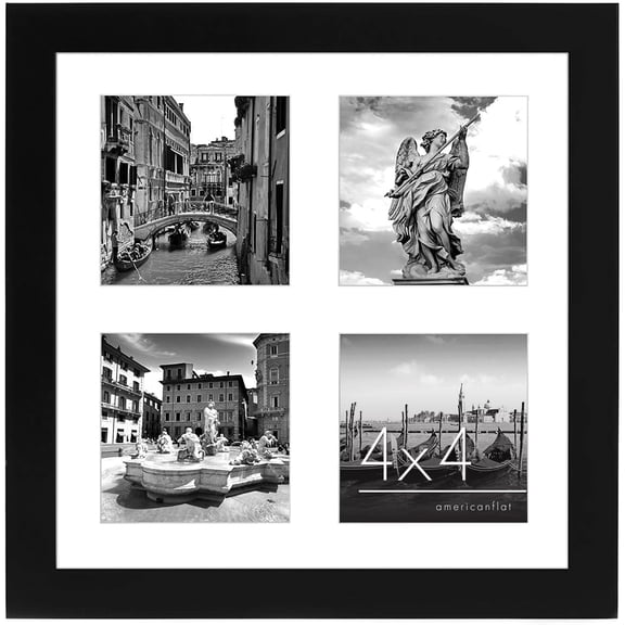 4x4 Picture Frame Collage with Shatter-Resistant Glass - Fits Four 4x4 Photos or Use as One 10x10 Picture Frame - Signature Collection - Collage Frames for Wall Display - Black