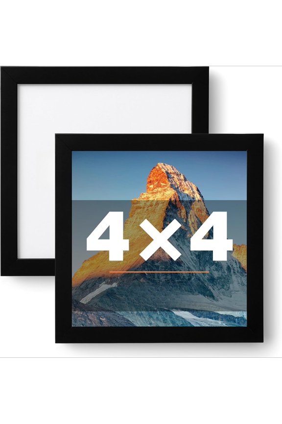 4x4 Picture Frame Set of 2,Black Photo Frame for 4x4 Without Mat,Thin Border Square Frame,Horizontal and Vertical Formats for Wall Mount or Tabletop with Shatter-Resistant Acrylic Sheet