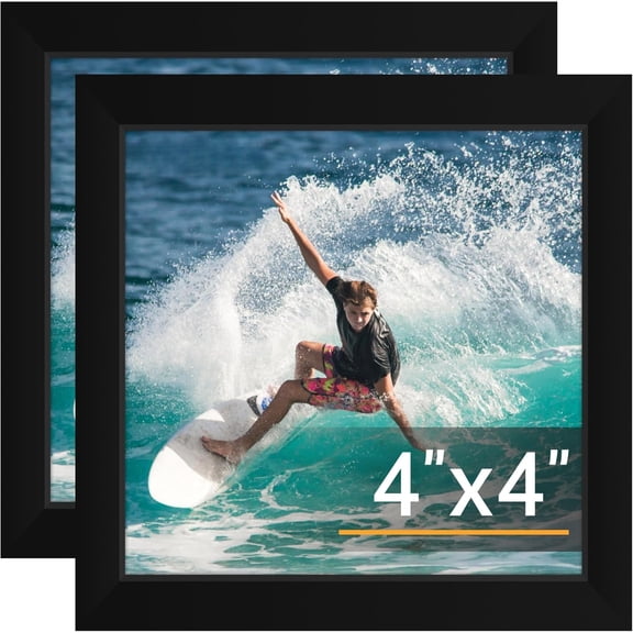 4x4 Picture Frame Set of 2, 4x4 Photo Frames with HD Plexiglass for Wall Hanging or Tabletop Display, Black
