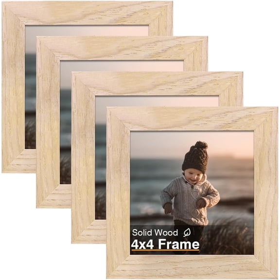 4x4 Picture , Natural Square Solid Wood s for Pictures 4x4 without Mat, Wall and Tabletop Display Photo s Natural Wood 4 Pack
