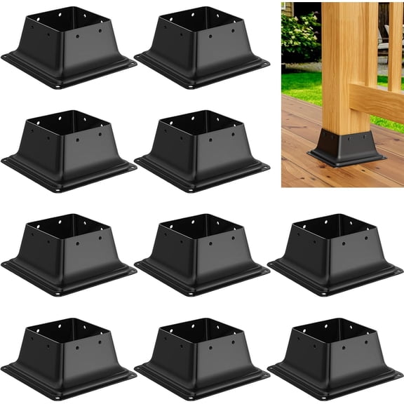 4x4 Post Base 10Pcs, Internal 3.58"x3.58" Heavy Duty Powder-Coated Steel Post Bracket Fit for Standard Wood Post Anchor, Decking Post Base for Deck Porch Handrail Railing Support