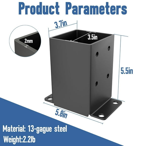 4x4 Post Base 2 Pcs, Heavy Duty Steel Fence Bracket with Anti-Corrosive Partition for Deck, Pergola & Fences