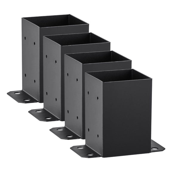 4x4 Post Base 4 Pcs - Heavy Duty Post Anchor Brackets 3.6"x3.6", Matte Black - Wood Post Bases for Deck, Pavilion, Railing Support - Deck Base Plate