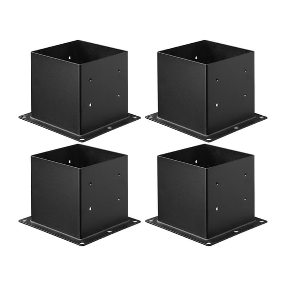 4x4 Post Base (4 Pcs) - 3.6x3.6in Post Brackets, Heavy Duty Steel - Decking Posts, Wood Post Support for Pavilion, Deck Railing, Base Plate - Black