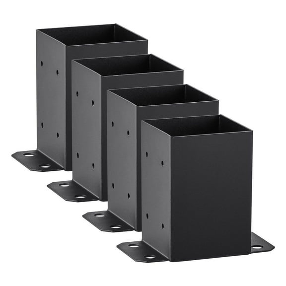 4x4 Post Base 4 Pcs - Heavy Duty Post Anchor Brackets 3.6"x3.6", Matte Black - Wood Post Bases for Deck, Pavilion, Railing Support - Deck Base Plate