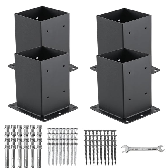 4x4 Post Base 4 Pcs, (Inner Size 3.6x3.6) Post Anchors, 13GA Thick Solid Steel & Black Powder Coated,Deck Post Brackets Support Deck Base Plate Pergola Brackets Fence Kit Mailbox Mount