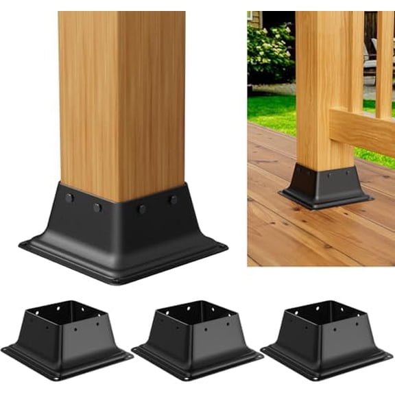 4x4 Post Base 4Pcs, Internal 3.58"x3.58" Heavy Duty Powder-Coated Steel Post Bracket Fit for Standard Wood Post Anchor, Decking Post Base for Deck Porch Handrail Railing Support