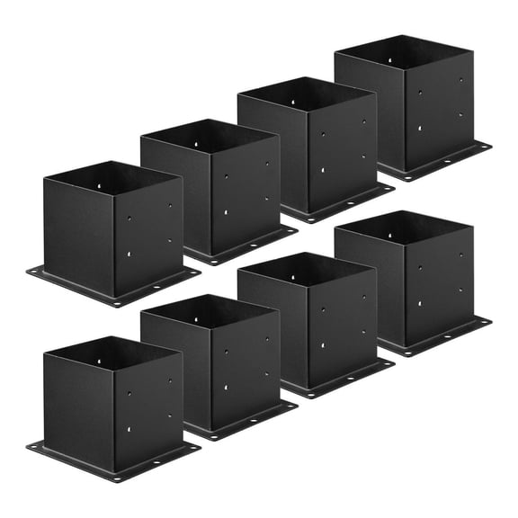 4x4 Post Base 8 Pcs - 3.6x3.6in Post Brackets - Heavy Duty Steel Decking Posts - Wood Post Anchor for Pavilion, Deck Railing, Support - Black