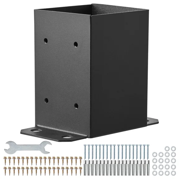 4x4 Post Base Brackets Set of 4,3.6"x3.6" Heavy Duty Powder-Coated Matte Black Anchors for Wood Post Pavilion Deck Railing Support and Base Plate