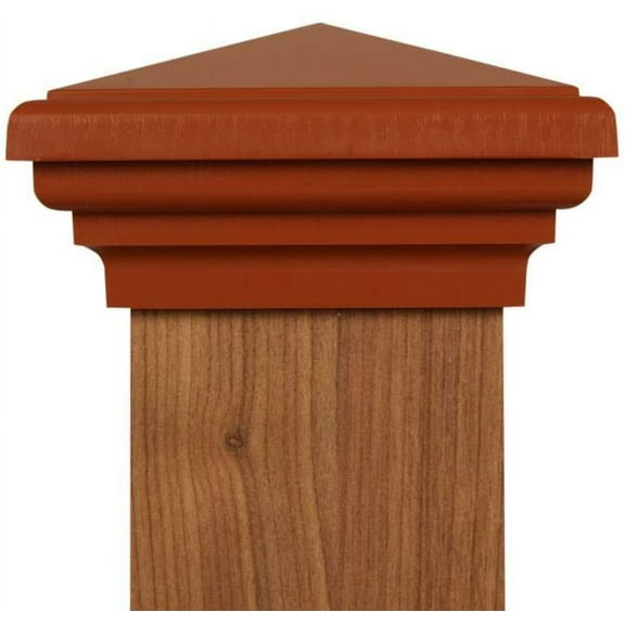 4x4 Post Cap (3.5") | Cedar Color New England Pyramid Style Square Top for Outdoor Fences, Mailboxes & Decks
