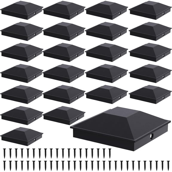 4x4 Post Caps Black(Actual 3.5" x 3.5") 24 Pack Fence with 48 Screws and Easy Installation Sturdy Waterproof Plastic Deck Frosted Finishing Touch Protect Wood