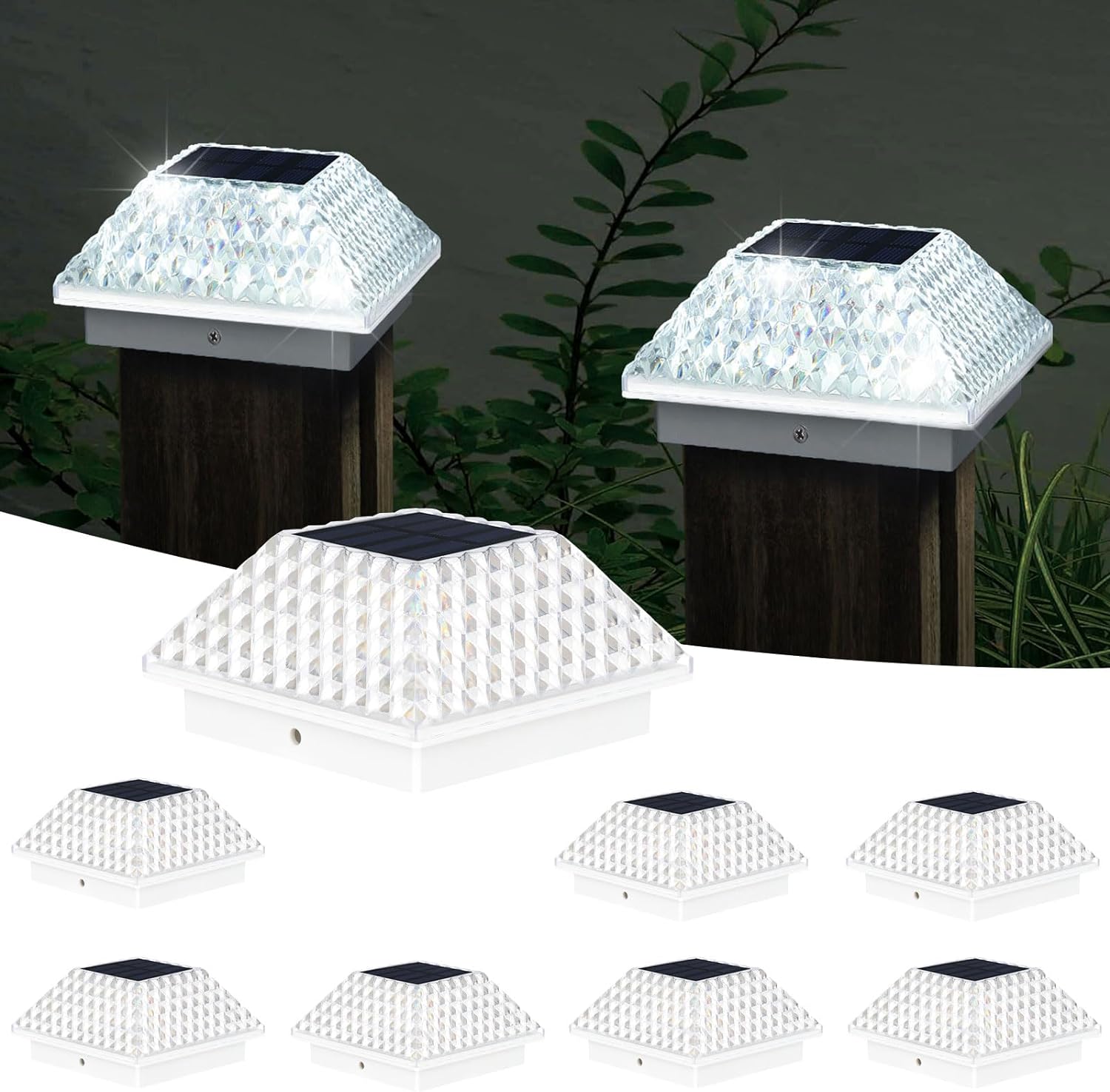 4x4 Post Solar Lights, 8 PK Fence Post Solar Lights Outdoor 4x4, 3.5x3