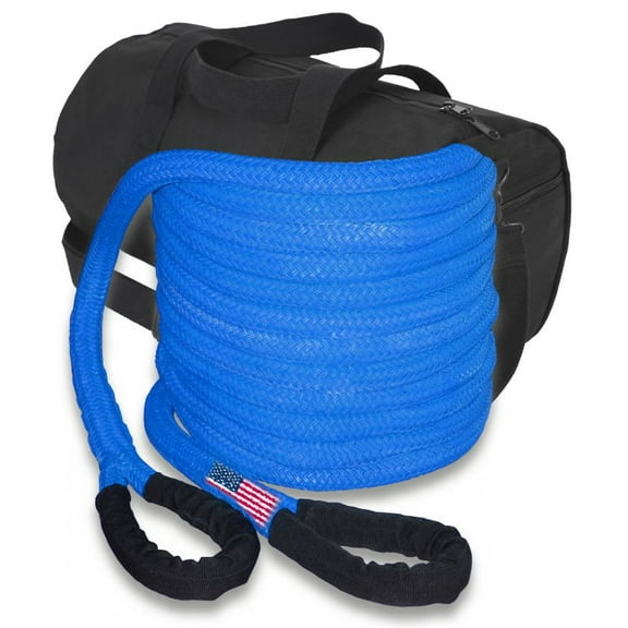 (4x4 RECOVERY) U.S. made "SAFETY BLUE" Safe-T-Line Kinetic Snatch ROPE - 1 inch X 30 ft with Heavy-Duty Carry Bag
