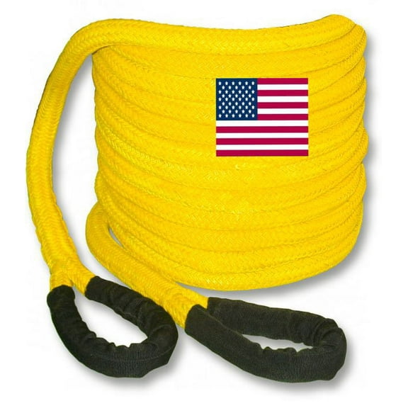 (4x4 RECOVERY) U.S. made "SAFETY YELLOW" Safe-T-Line Kinetic Snatch ROPE - 1 inch X 30 ft